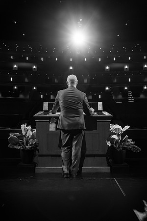 Devotional rehearsal for President Meredith in the BYUI Center.