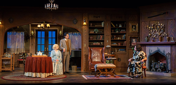 Drama dress rehearsal for the Blithe Spirit play in the Snow theater.