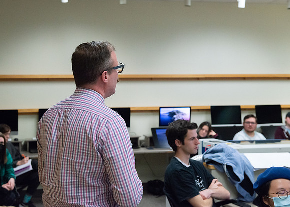 Joshua Abegglen teaching in the character animation class.