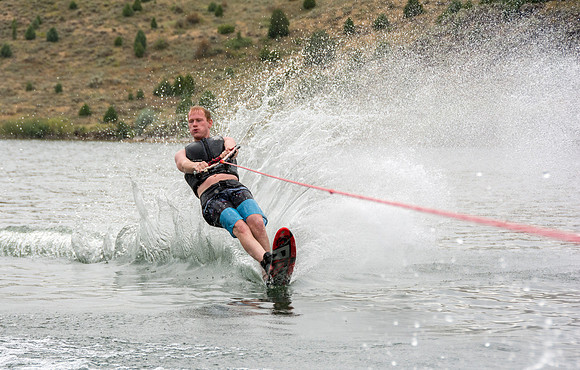 Tanner Fugal waterskiing at Ririe Reservoir.