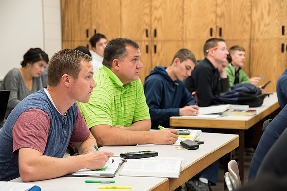 Students in a Civil Engineering class, Reinforced Concrete Design, are taught by Nathan Harris.