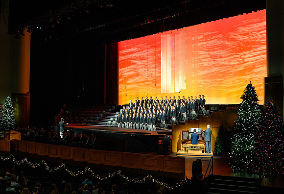 The men's choir perform during devotional held in the BYU-Idaho Center, Fall Semester.