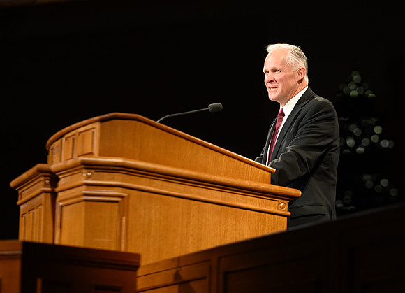 Brian Merrill speaks during devotional held in the BYU-Idaho Center.