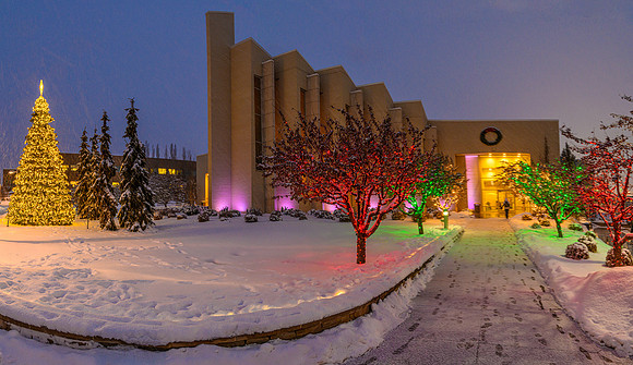 The Taylor Chapel in a snow storm, Fall Semester.