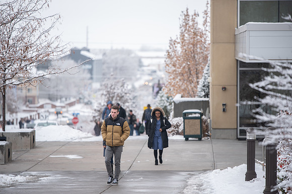 BYU-Idaho students walking through Campus during Winter. Fall Semester
