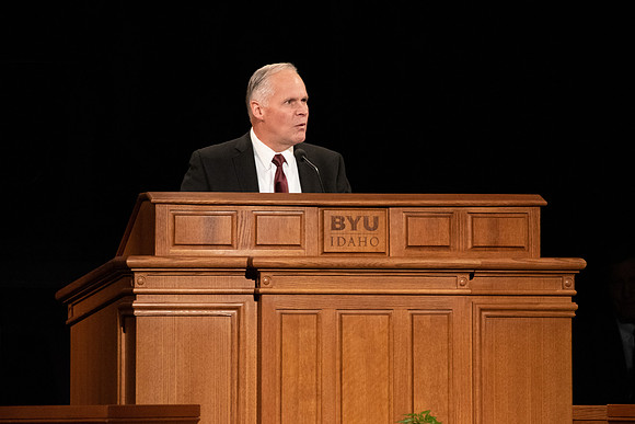 Brother Brian Merrill , Humanities & Philosophy Faculty Member, speaks at the devotional about "Thy Will Be Done "