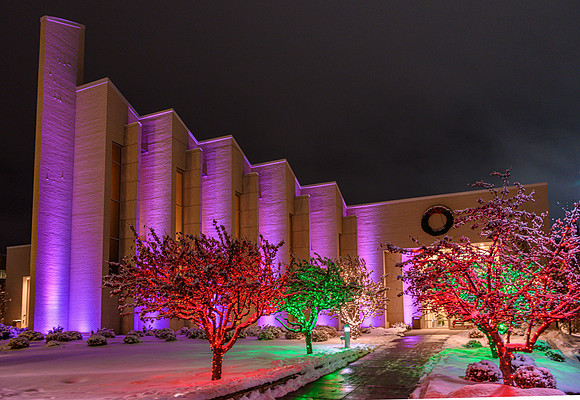 Christmas Lights and decorations around the Taylor Quad, Fall Semester.