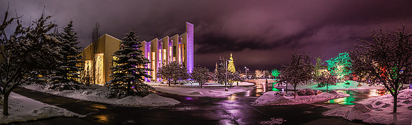 Christmas Lights and decorations around the Taylor Quad, Fall Semester.