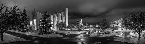 Christmas Lights and decorations around the Taylor Quad, Fall Semester.