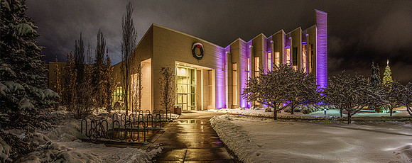 Christmas Lights and decorations around the Taylor Quad, Fall Semester.