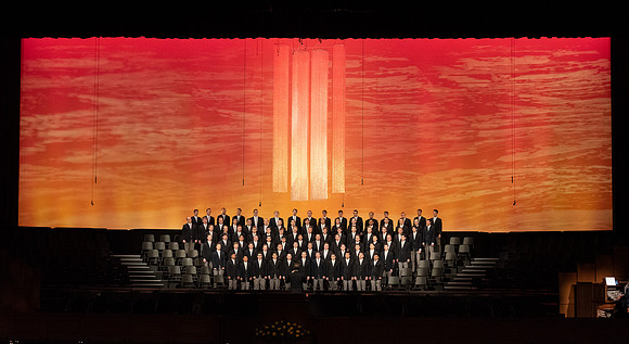 BYU-Idaho Men's Chorus singing musical number at devotional.
