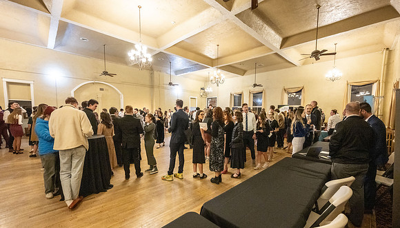 Business Management students have the opportunity to make some connections at a Marketing Gala in the Woodman Ballroom, downtown Rexburg, Idaho.