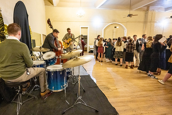 Business Management students have the opportunity to make some connections at a Marketing Gala in the Woodman Ballroom, downtown Rexburg, Idaho.