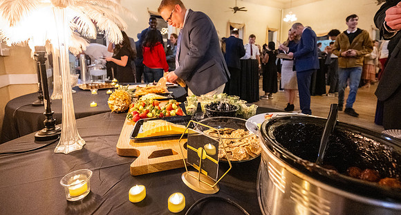 Business Management students have the opportunity to make some connections at a Marketing Gala in the Woodman Ballroom, downtown Rexburg, Idaho.
