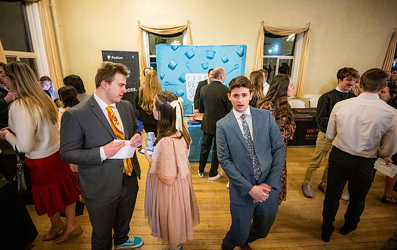 Business Management students have the opportunity to make some connections at a Marketing Gala in the Woodman Ballroom, downtown Rexburg, Idaho.