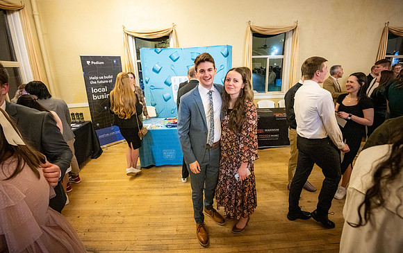 Business Management students have the opportunity to make some connections at a Marketing Gala in the Woodman Ballroom, downtown Rexburg, Idaho.