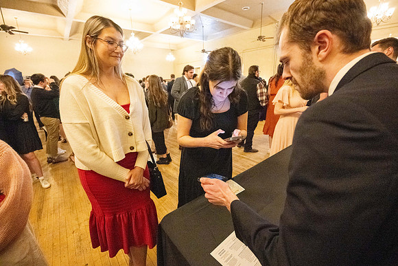 Business Management students have the opportunity to make some connections at a Marketing Gala in the Woodman Ballroom, downtown Rexburg, Idaho.