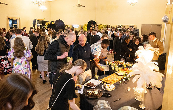 Business Management students have the opportunity to make some connections at a Marketing Gala in the Woodman Ballroom, downtown Rexburg, Idaho.