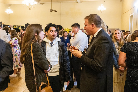Business Management students have the opportunity to make some connections at a Marketing Gala in the Woodman Ballroom, downtown Rexburg, Idaho.