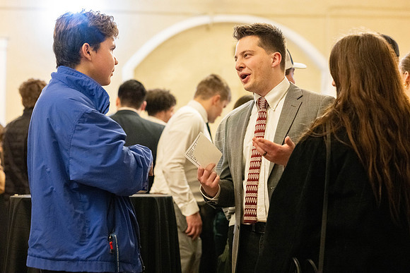 Business Management students have the opportunity to make some connections at a Marketing Gala in the Woodman Ballroom, downtown Rexburg, Idaho.