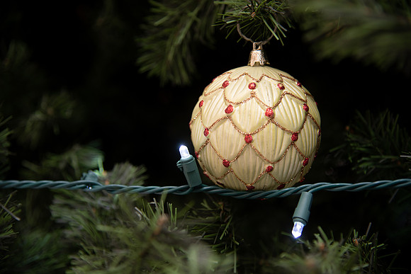 Christmas tree ornament in Kimball building at BYU-Idaho