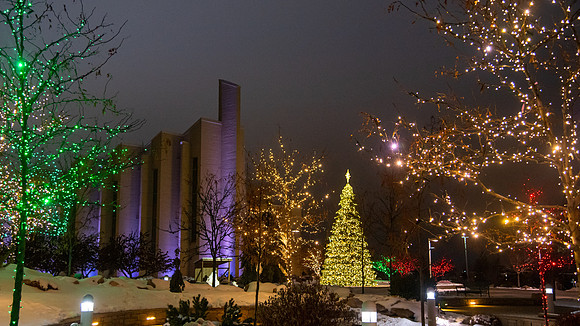 BYU-Idaho decorated for the Holidays. Taylor Quad is adorned with a new Christmas Tree.