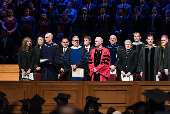 BYU-Idaho Commencement. Guest Speaker Jeffrey R. Holland with BYU-Idaho Officials. Winter Semester.