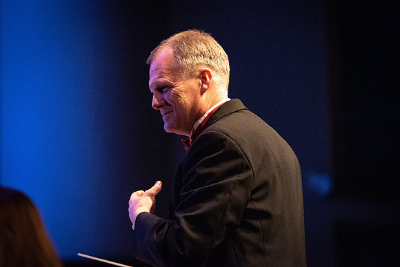 Conductor at dress rehearsal performance of A BYU-Idaho Christmas with Frederica von Stade and the Sonos Handbell Ensemble.
