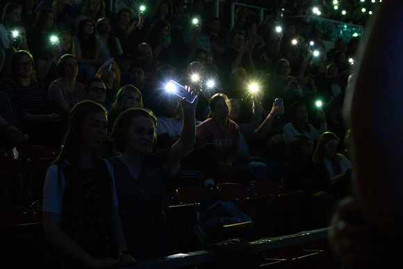 Students and the Rexburg community fill the Hart Auditorium to listen to Ben Rector's "Old Friends" tour.