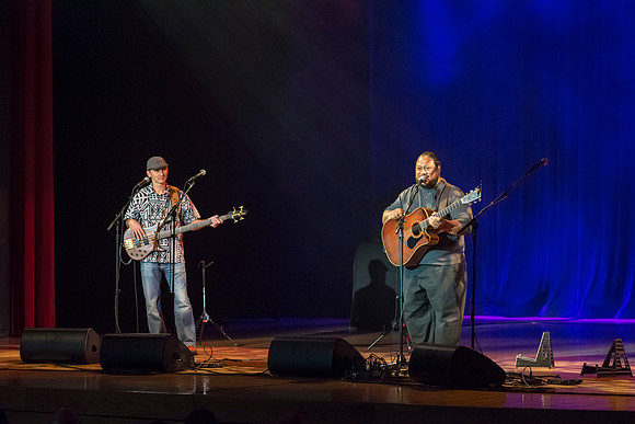 Brigham Young University-Idaho's Center Stage presents the Hawaiian Slack Key Kings. Performers Stephen Inglis, Patrick Landeza, Hear LT Smooth created a warm Hawaiian atmosphere with their music amid