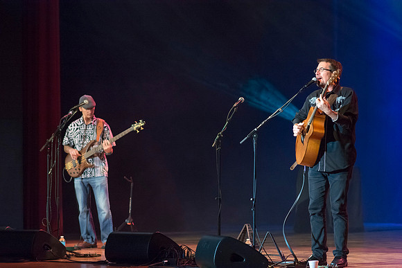 Brigham Young University-Idaho's Center Stage presents the Hawaiian Slack Key Kings. Performers Stephen Inglis, Patrick Landeza, Hear LT Smooth created a warm Hawaiian atmosphere with their music amid