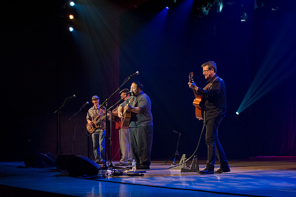 Brigham Young University-Idaho's Center Stage presents the Hawaiian Slack Key Kings. Performers Stephen Inglis, Patrick Landeza, Hear LT Smooth created a warm Hawaiian atmosphere with their music amid