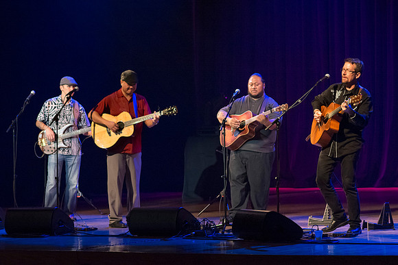 Brigham Young University-Idaho's Center Stage presents the Hawaiian Slack Key Kings. Performers Stephen Inglis, Patrick Landeza, Hear LT Smooth created a warm Hawaiian atmosphere with their music amid