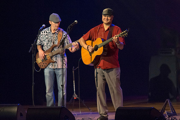 Brigham Young University-Idaho's Center Stage presents the Hawaiian Slack Key Kings. Performers Stephen Inglis, Patrick Landeza, Hear LT Smooth created a warm Hawaiian atmosphere with their music amid