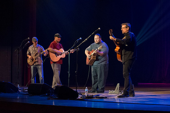 Brigham Young University-Idaho's Center Stage presents the Hawaiian Slack Key Kings. Performers Stephen Inglis, Patrick Landeza, Hear LT Smooth created a warm Hawaiian atmosphere with their music amid