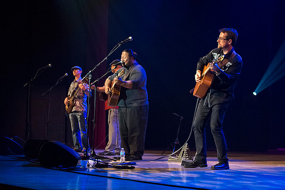 Brigham Young University-Idaho's Center Stage presents the Hawaiian Slack Key Kings. Performers Stephen Inglis, Patrick Landeza, Hear LT Smooth created a warm Hawaiian atmosphere with their music amid