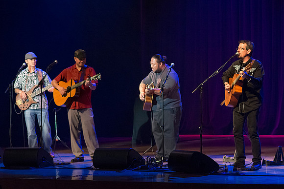 Brigham Young University-Idaho's Center Stage presents the Hawaiian Slack Key Kings. Performers Stephen Inglis, Patrick Landeza, Hear LT Smooth created a warm Hawaiian atmosphere with their music amid