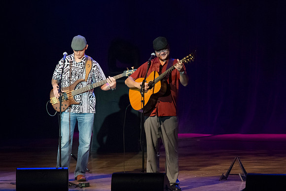 Brigham Young University-Idaho's Center Stage presents the Hawaiian Slack Key Kings. Performers Stephen Inglis, Patrick Landeza, Hear LT Smooth created a warm Hawaiian atmosphere with their music amid