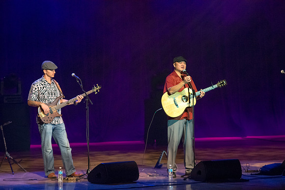 Brigham Young University-Idaho's Center Stage presents the Hawaiian Slack Key Kings. Performers Stephen Inglis, Patrick Landeza, Hear LT Smooth created a warm Hawaiian atmosphere with their music amid
