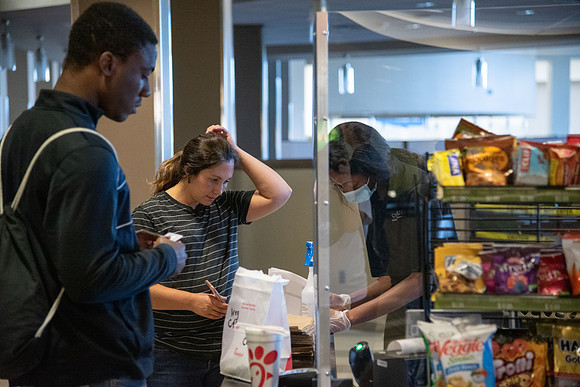Student Well-Being program assisting students who had been impacted by COVID-19 with lunch and dinner Monday through Friday in the Crossroads. Spring Semester