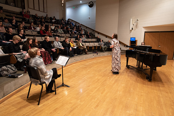 Students being taught and critiqued by Fredrica von Stade at BYU-Idaho.