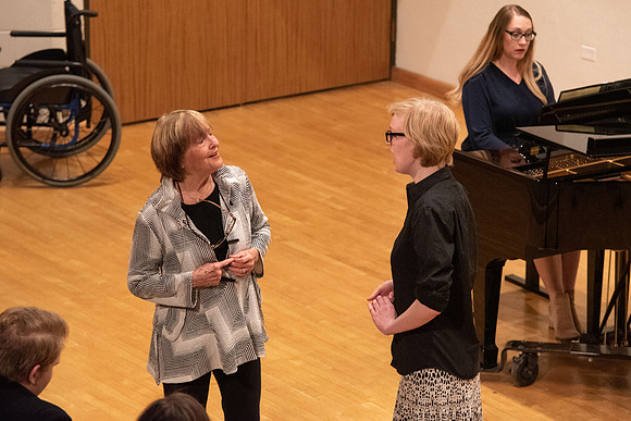 Students being taught and critiqued by Fredrica von Stade at BYU-Idaho.