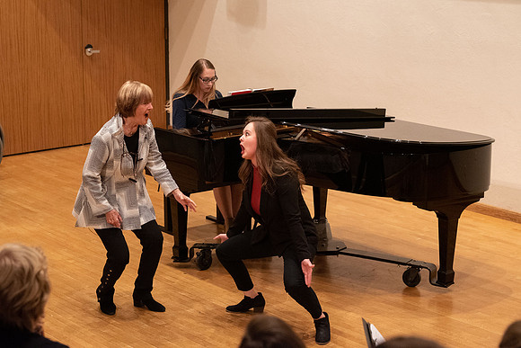 Students being taught and critiqued by Fredrica von Stade at BYU-Idaho.