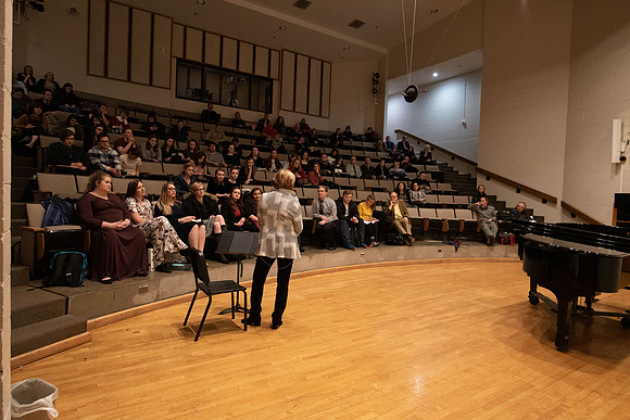 Students being taught and critiqued by Fredrica von Stade at BYU-Idaho.
