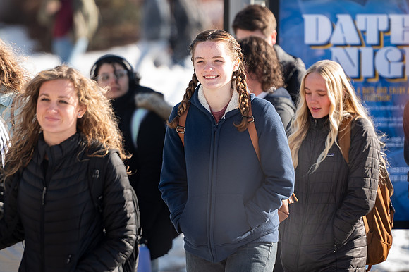 Students attend devotional with Sister Kristin M. Yee.