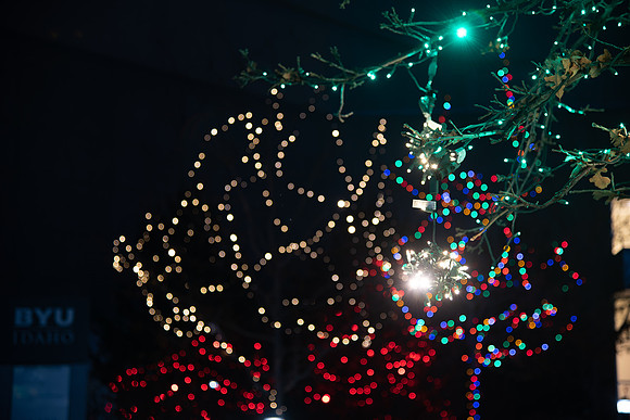 Christmas Lights on BYU-Idaho campus.