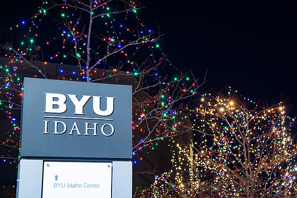 Christmas Lights on BYU-Idaho campus.