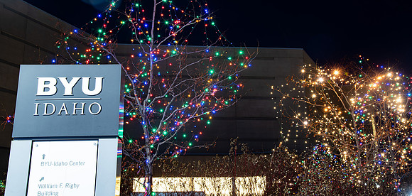Christmas Lights on BYU-Idaho campus.