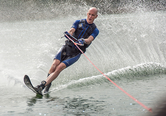 Waterskiing at Ririe Reservoir with BYU-Idaho's President Henry J Eyring. Video shoot for his Fall semester devotional promo video. - Aug 2019