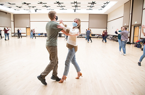 BYUI students dance in a social dance class on campus.